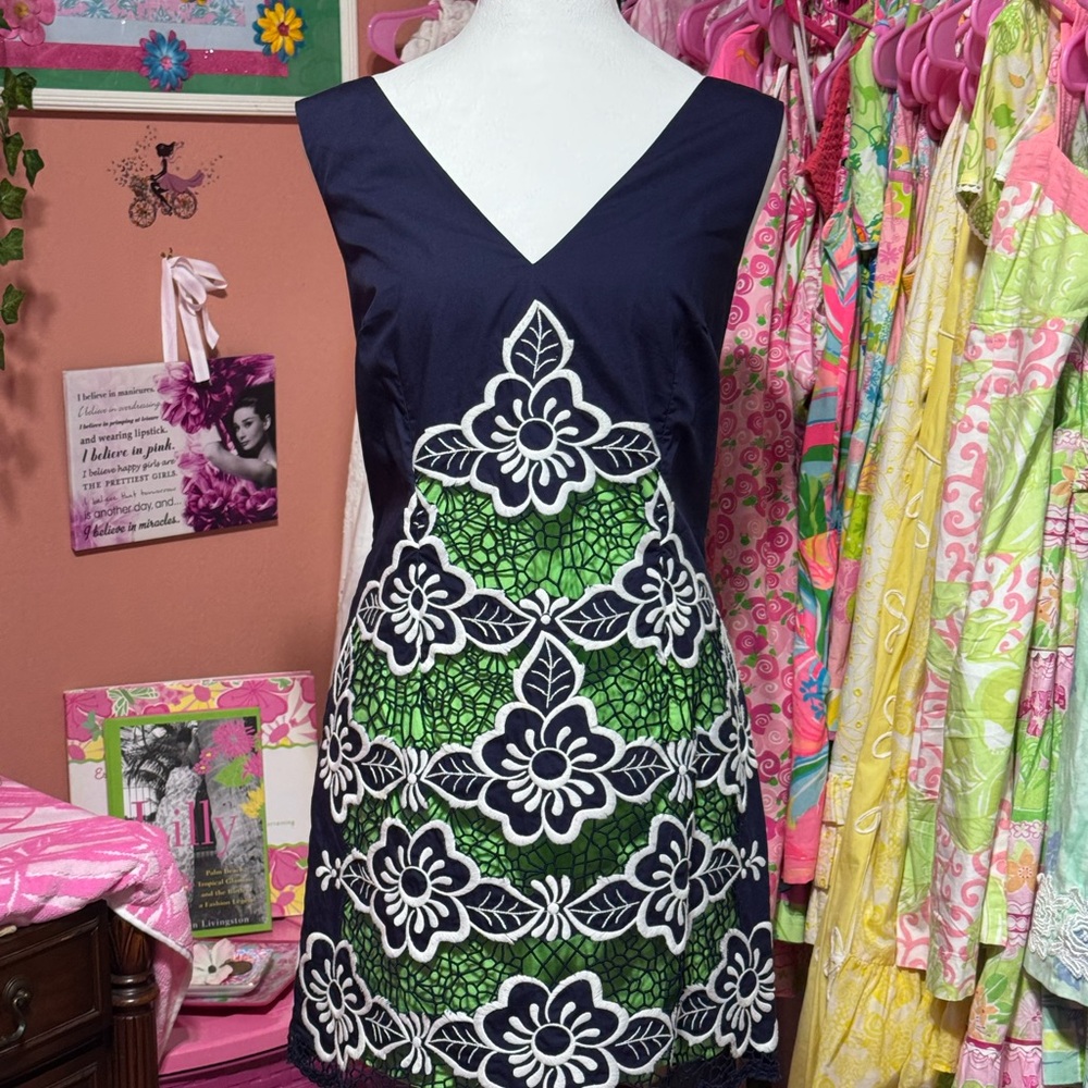 Lilly Pulitzer Navy and Green Floral Mini Dress